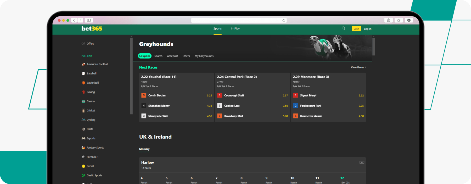 Bet365 Greyhound Betting desktop screenshot