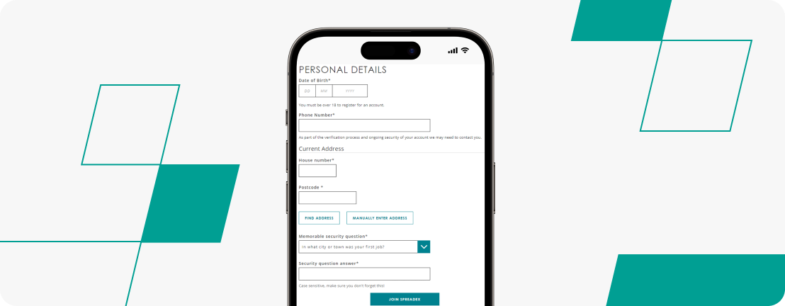 Spreadex Personal Details window