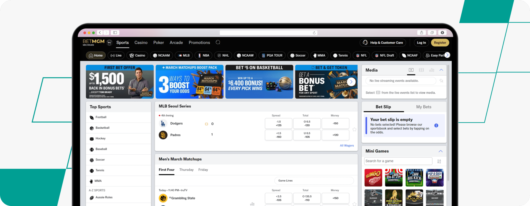 betmgm betting site desktop screenshot