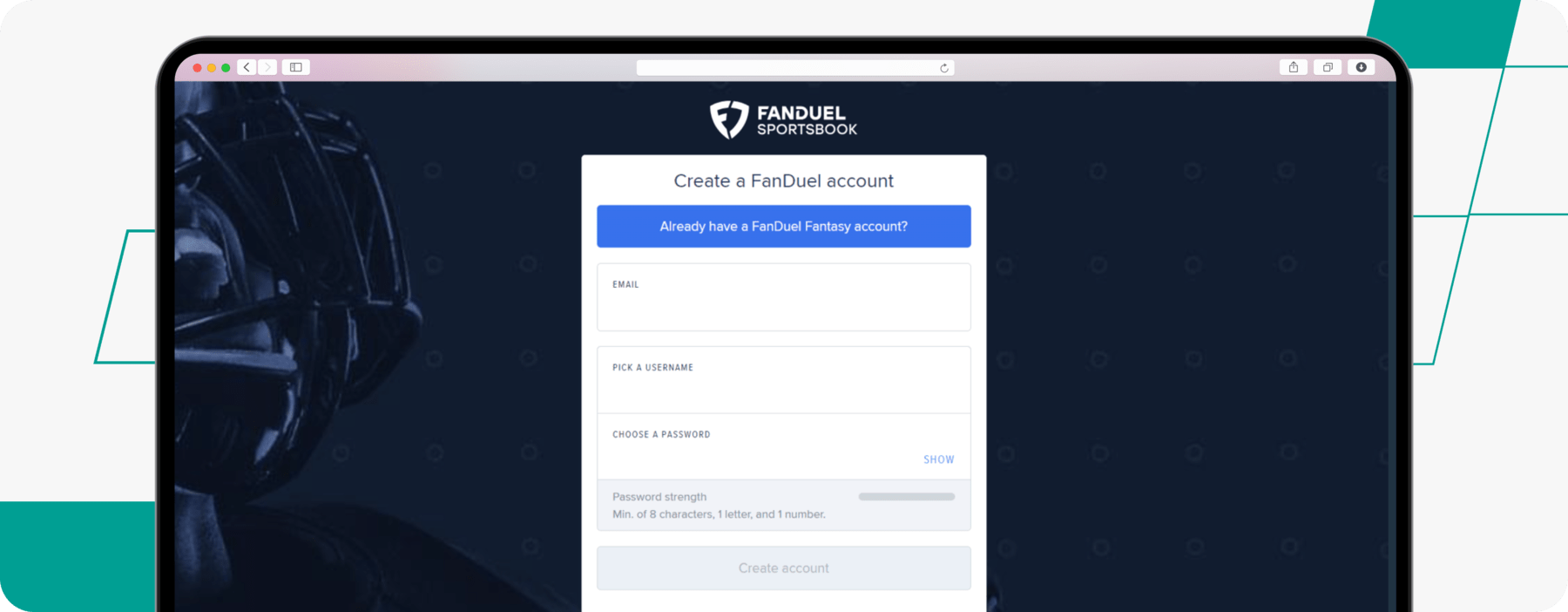 screenshot of fanduel create account desktop